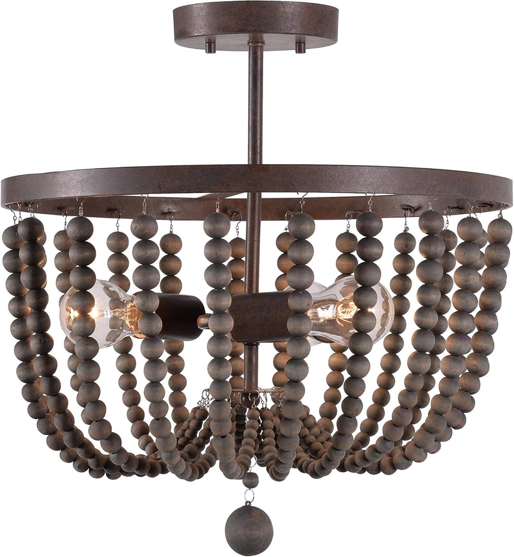3 Lt Wood Bead Chandelier T80160