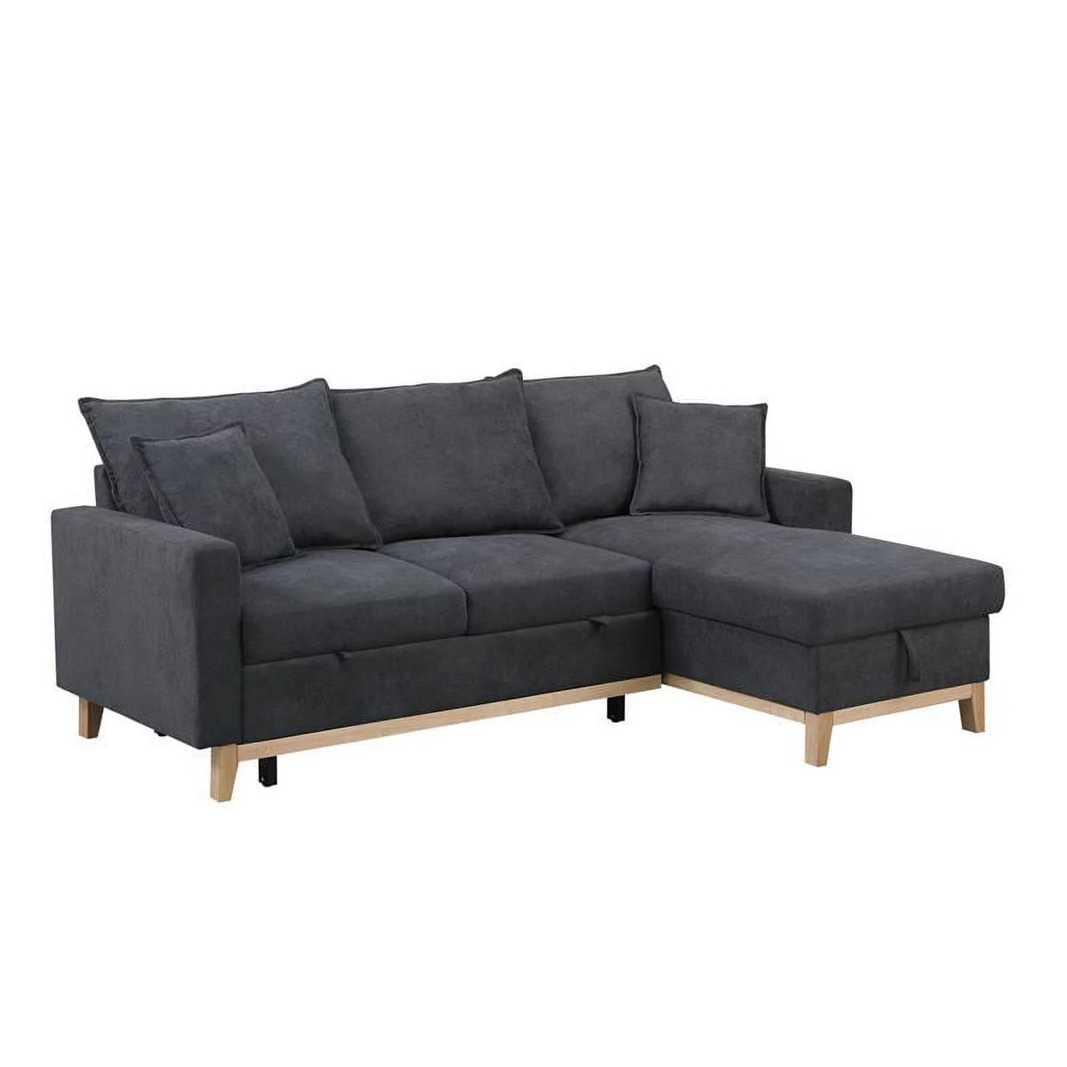 Dark Gray Fabric Reversible Sleeper Sectional with Storage Chaise V355