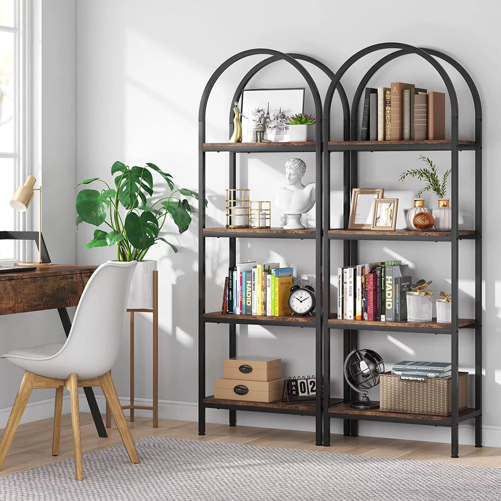 4-Tier Wood Bookshelf Set of 2 with Metal Frame X42312