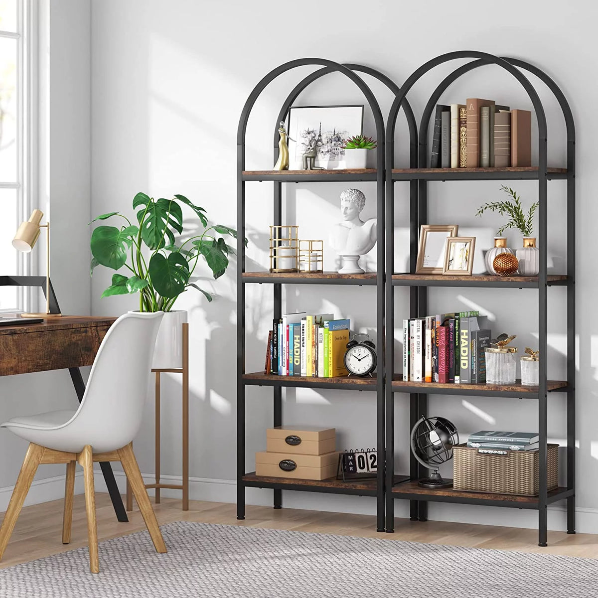 4-Tier Wood Bookshelf Set of 2 with Metal Frame X42312