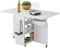 Folding Dining Table with Wheels 3 Shelves Brown P2680