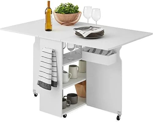 Folding Dining Table with Wheels 3 Shelves Brown P2680