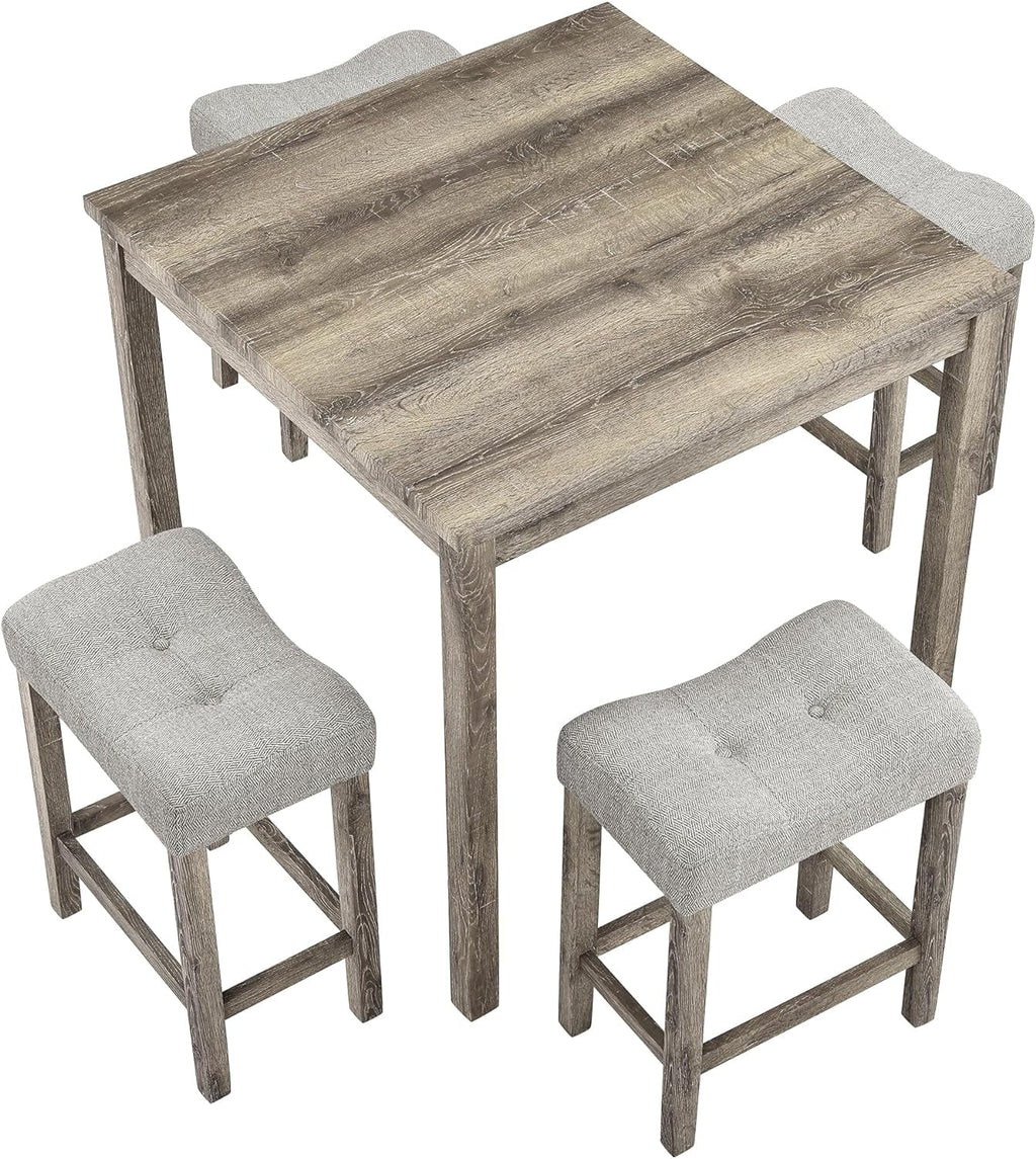 5 Piece Solid Wood Dining Table Set with 4 Upholstered Stools D99395