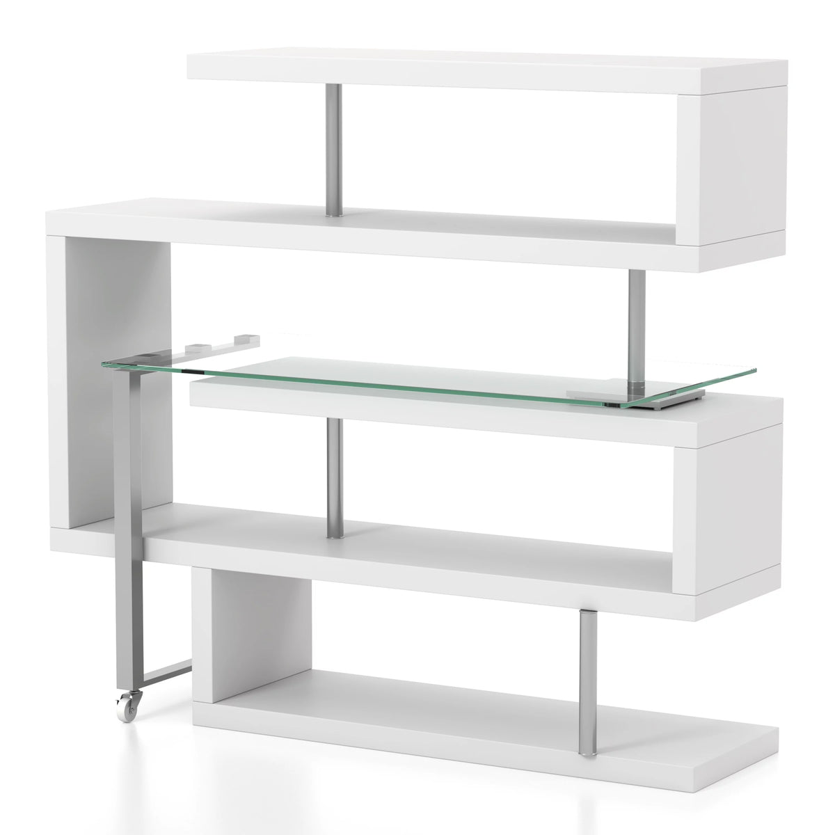 White Wood and Metal L-Shape Bookcase Desk G99829