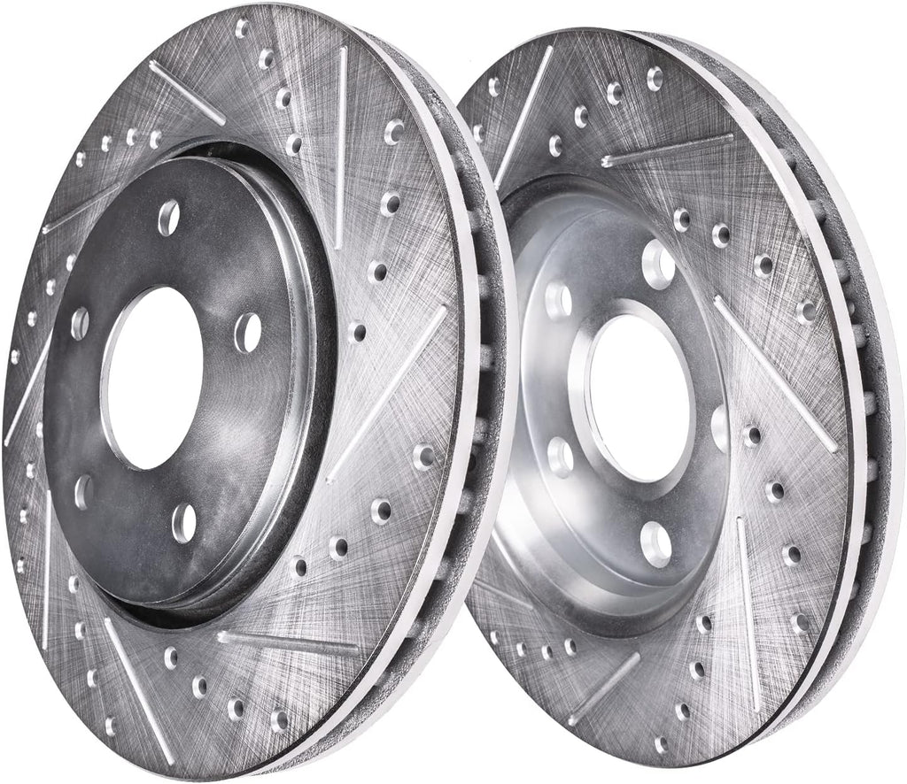Front & Rear Drilled Slotted Rotors + Brake Pads 10pc Set Y58999