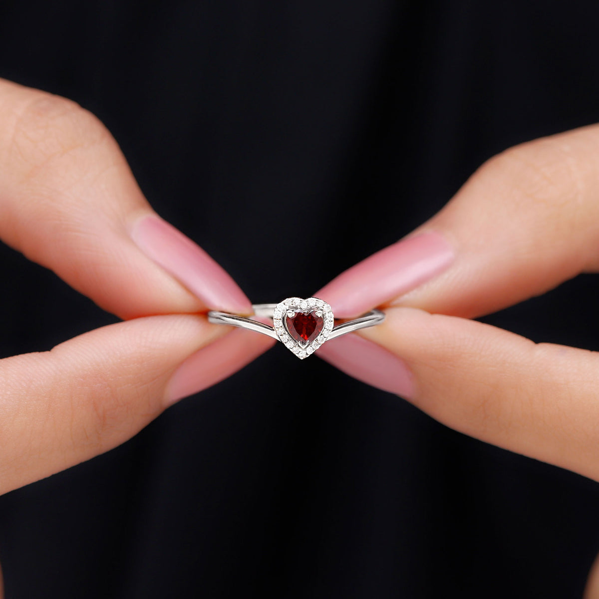 Heart Promise Ring with Diamond Halo, 925 Sterling Silver Y61407