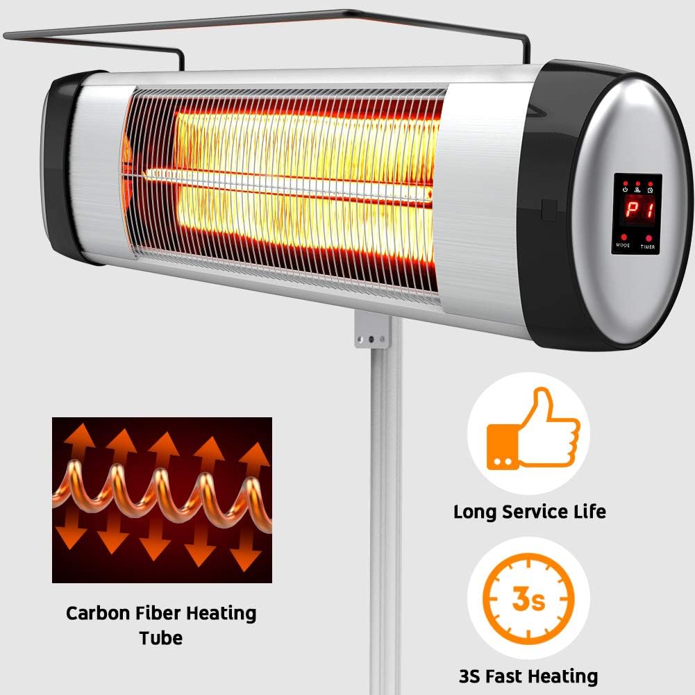 Electric Infrared Patio Heater, Freestanding with Remote Control and 24H Timer H669