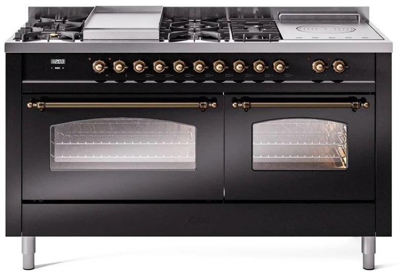 60 Dual Fuel Natural Gas Range Glossy Black Bronze Trim D221