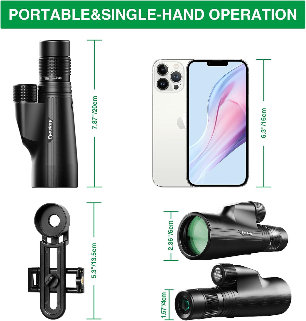 10-30X50 HD BAK4 Prism Monocular Telescope with Smartphone Adapter & Tripod P994709