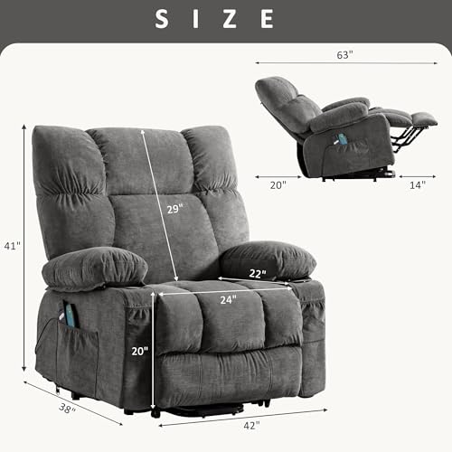 Gray Power Lift Recliner Chair with Heat and Massage Y477