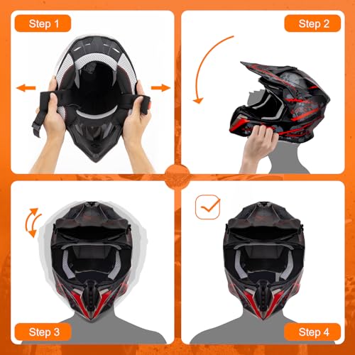 Adult ATV Dirt Bike Helmet Dual Visor with Gloves & Mask Adjustable Sun Visor Motorcycle Helmet Q256209