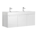 White Wall Hung Double Sink Bathroom Cabinet with Integrated Sink D859921