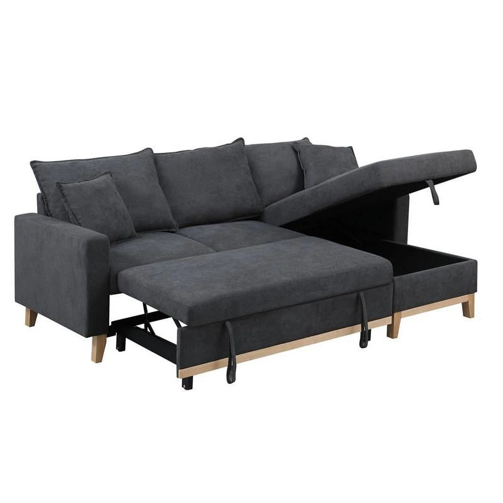 Dark Gray Fabric Reversible Sleeper Sectional with Storage Chaise V355