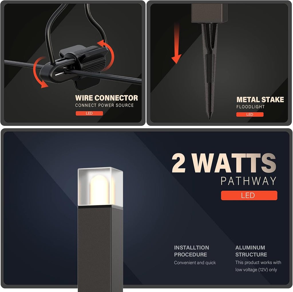 2W LED Pathway Lights Die-Cast Aluminum Warm White 8Pack R194