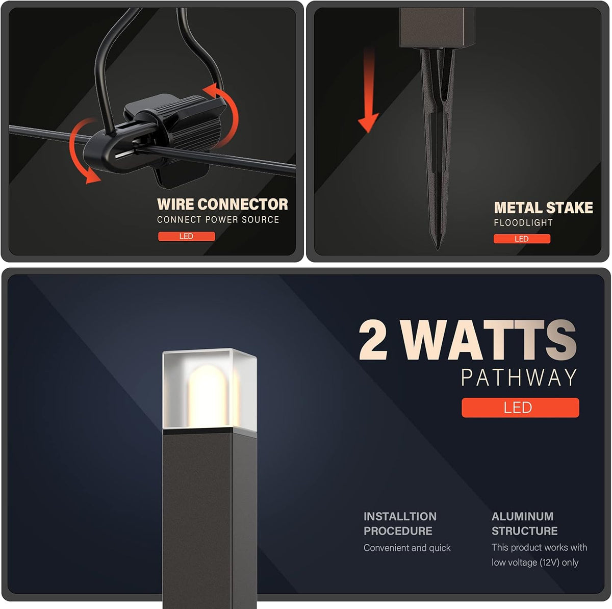 2W LED Pathway Lights Die-Cast Aluminum Warm White 8Pack R194