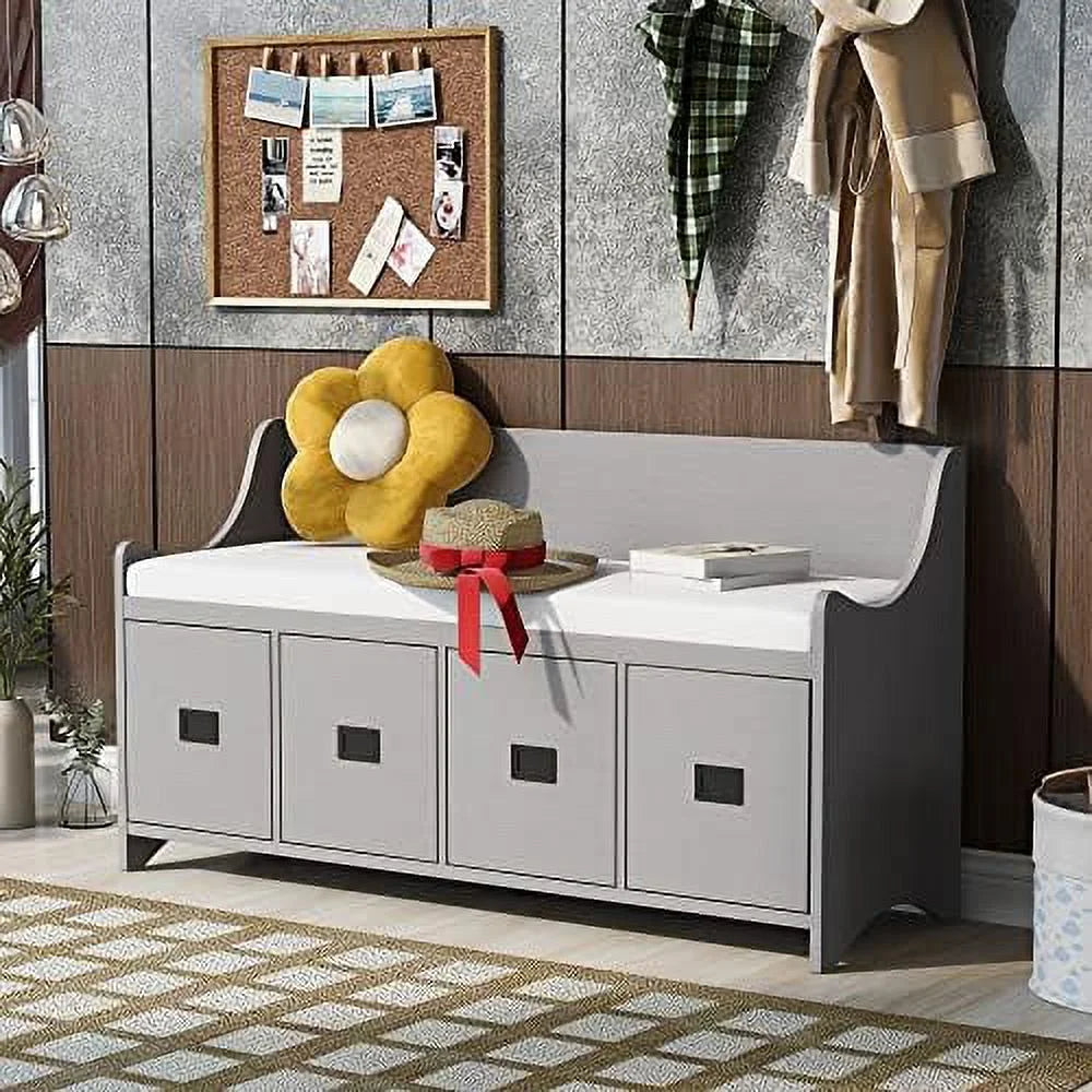 48" Entry Bench with Removable Cushion and 4 Drawers White J869578