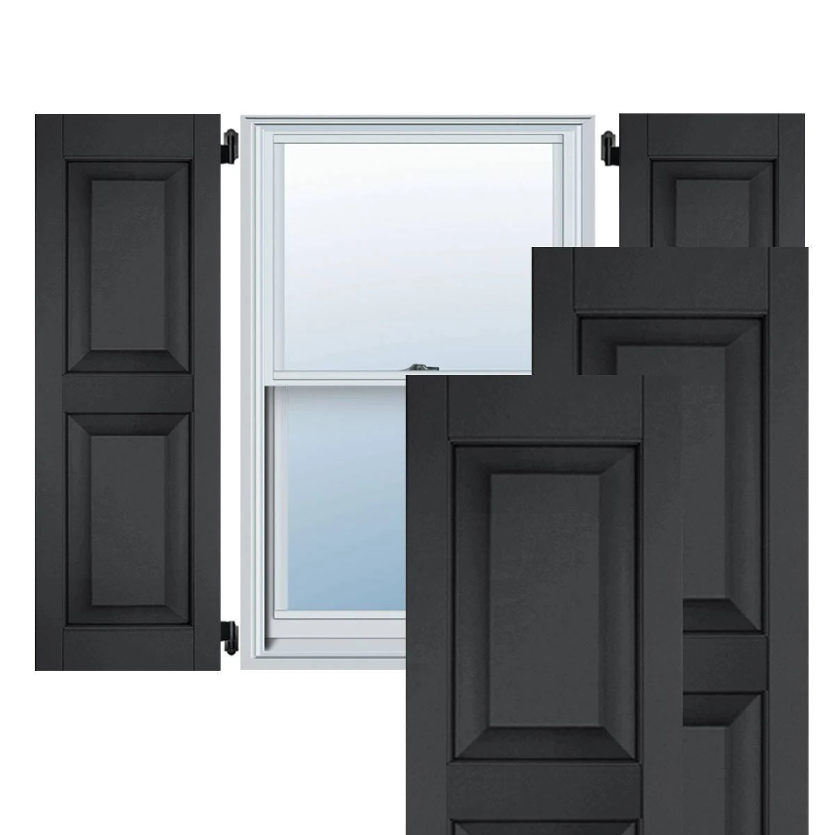 18x22W x 34x22H Black Real Wood Pine Raised Panel Shutters (Per Pair) Y81369