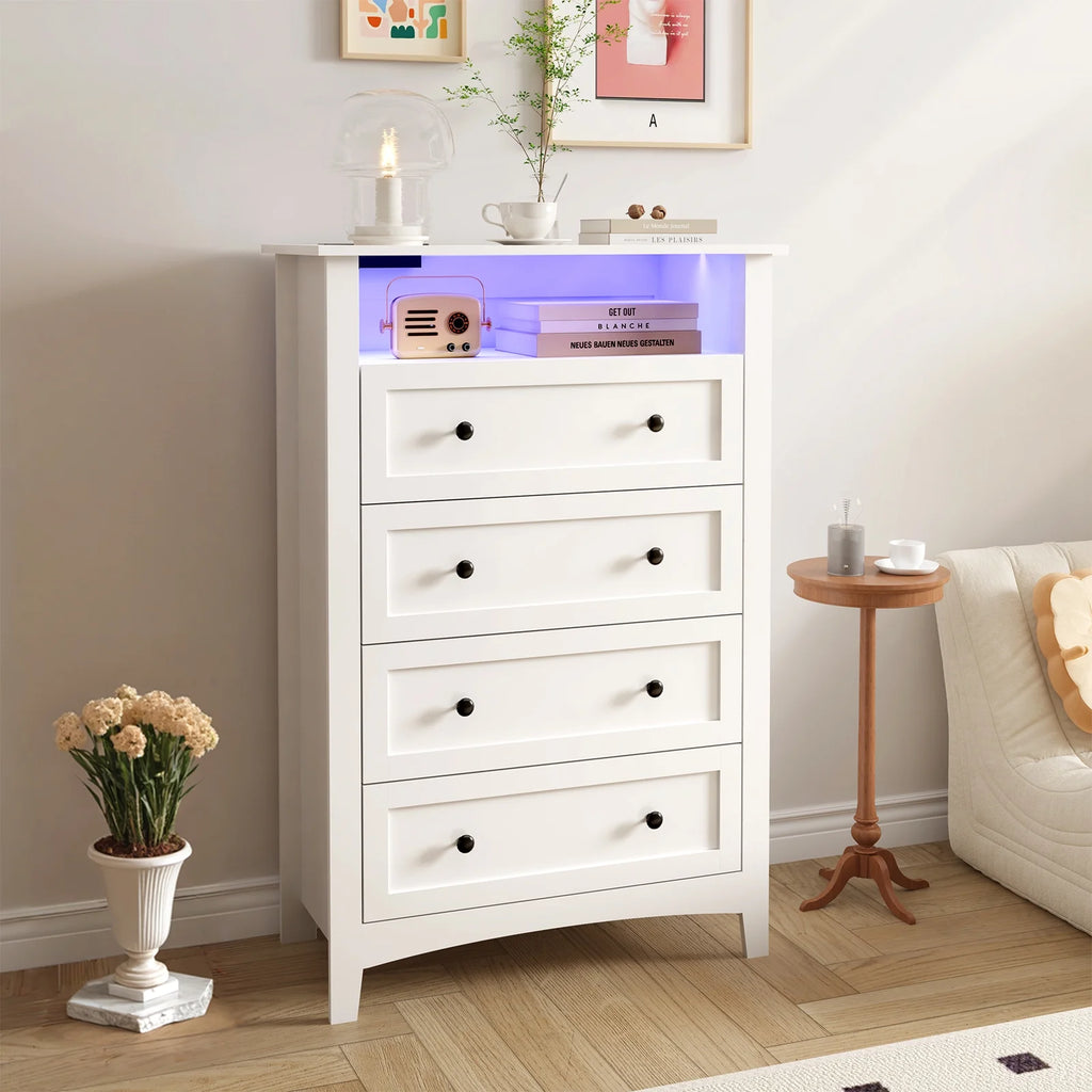 White 5 Drawer Wood Dresser with Power Outlets D656