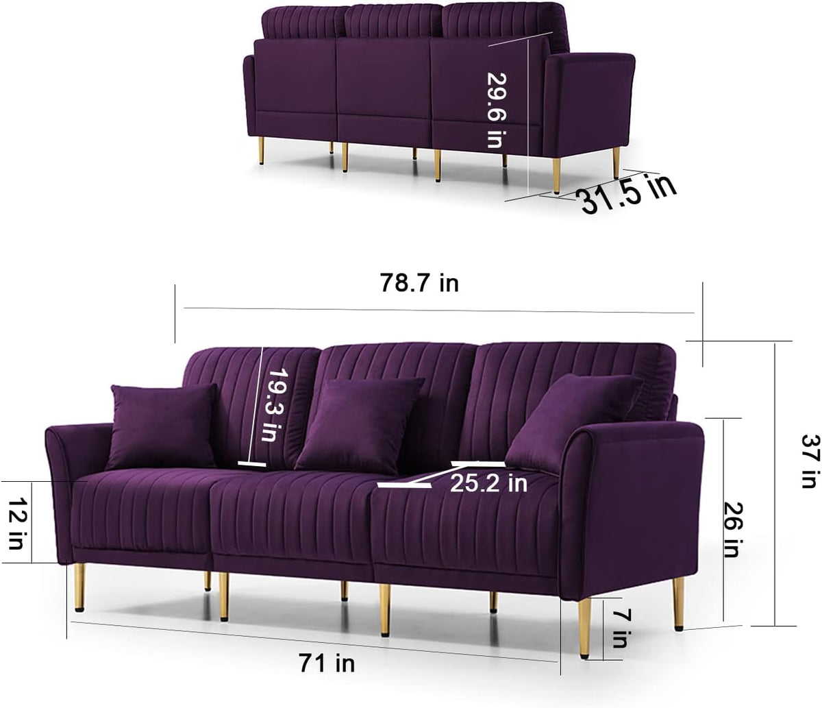 3-Piece Velvet Purple Sectional Sofa Set G1076