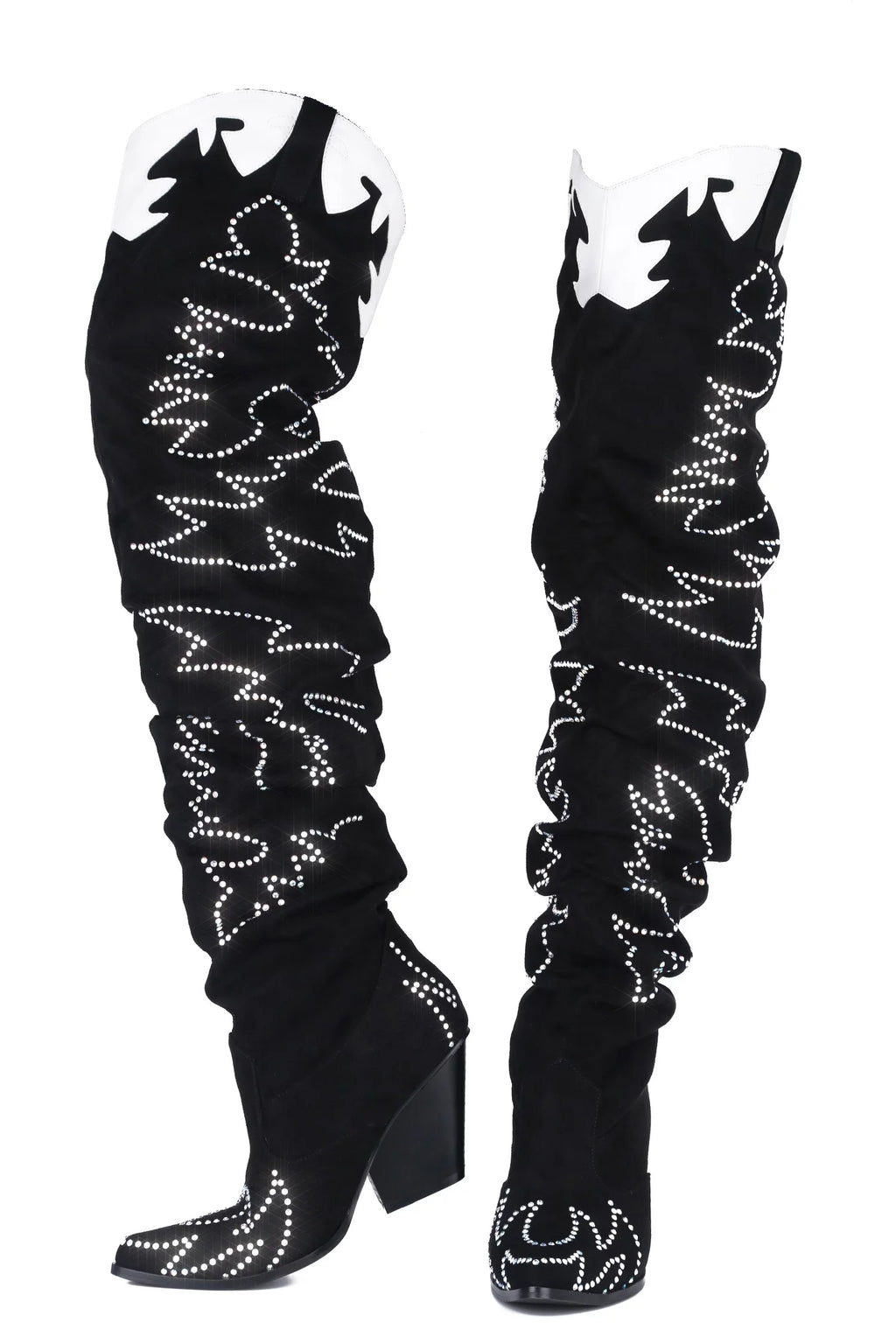 Black White Western Over Knee Boot S1271