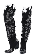 Black White Western Over Knee Boot S1271