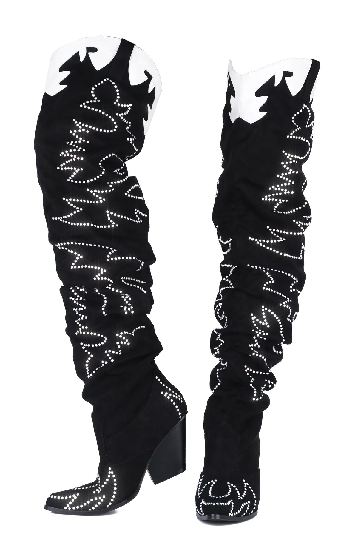 Black White Western Over Knee Boot S1271