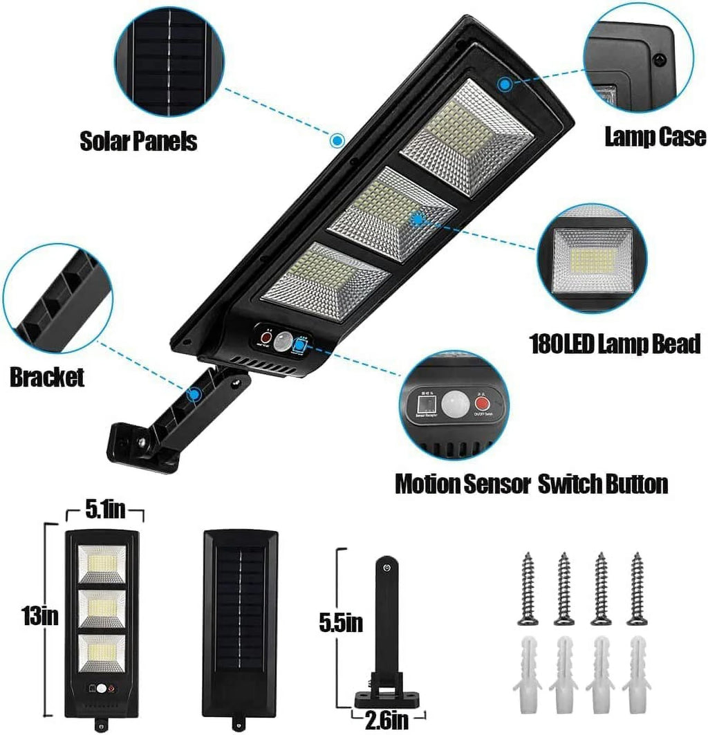 4 Pack Solar Street Lights Outdoor 180 LED Motion Sensor Flood Light with 3 Lighting Modes J21192