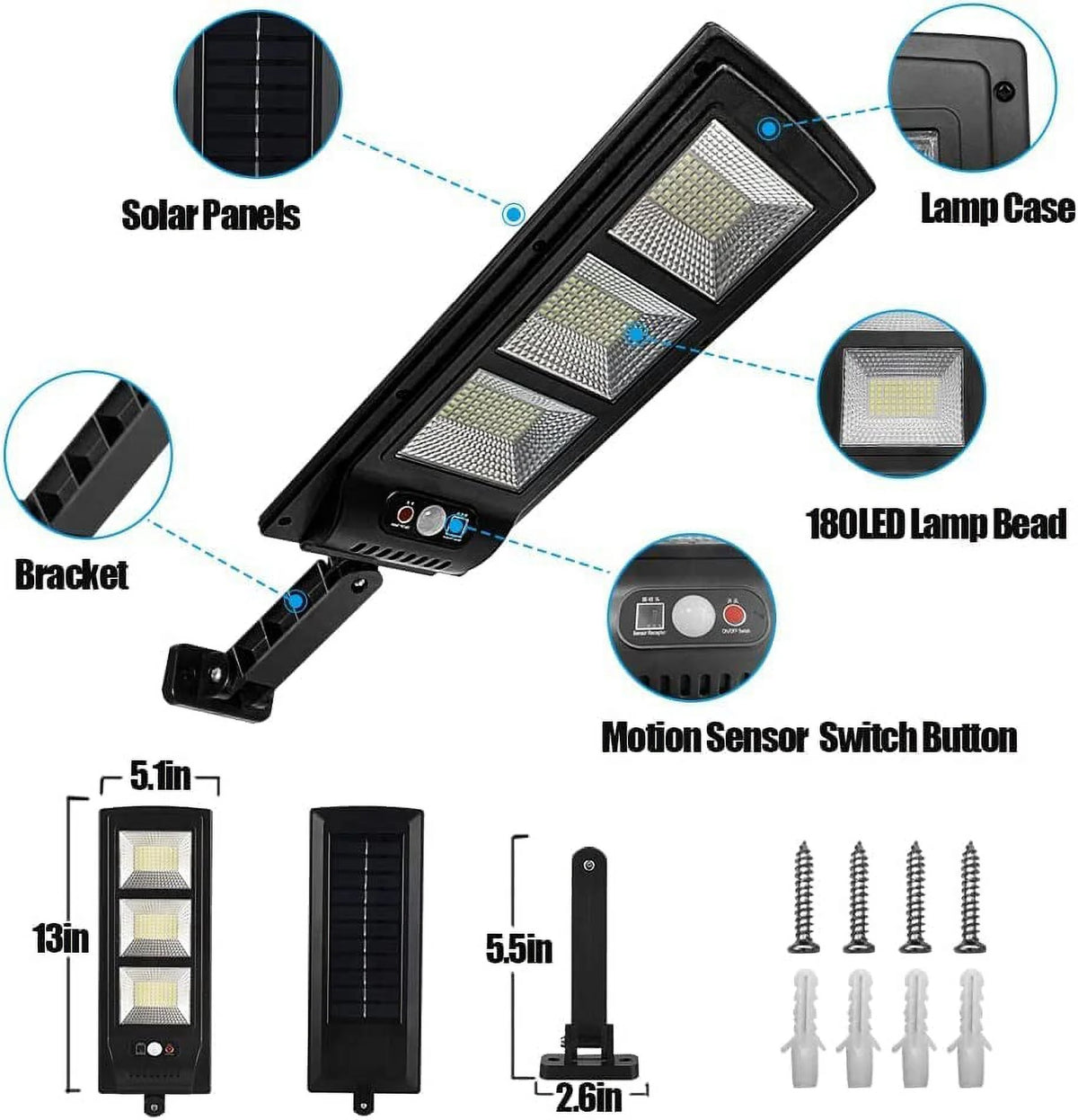 4 Pack Solar Street Lights Outdoor 180 LED Motion Sensor Flood Light with 3 Lighting Modes J21192