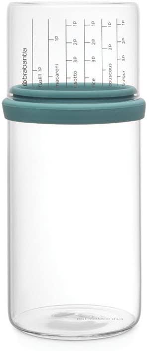 Glass Storage Jar with Measuring Cup, 1L, Mint, 10.4 x 10.4 x 23 cm J658729