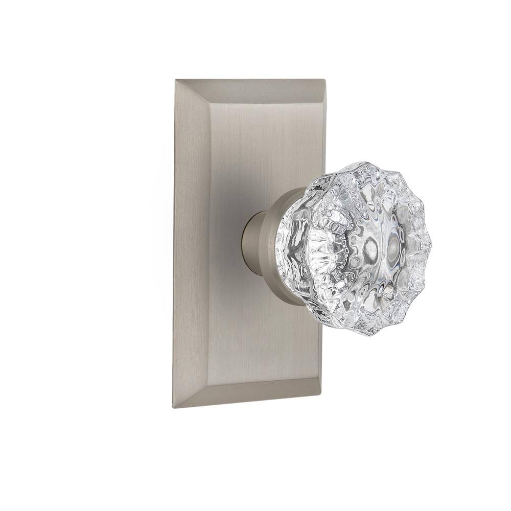 Satin Nickel Crystal Glass Door Knob O8816