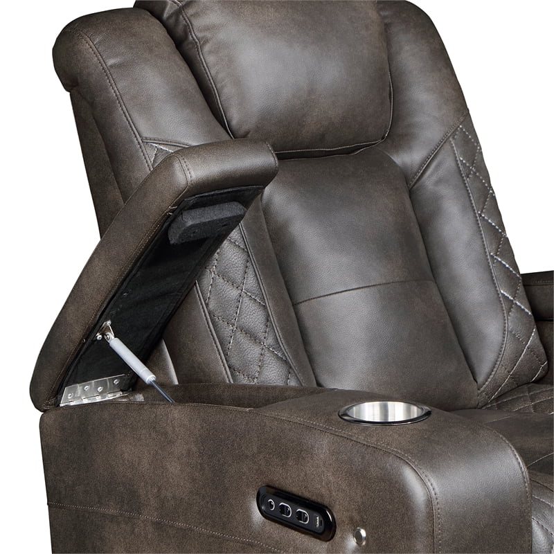 Brownish Gray Faux Leather Power Reclining Chair O982826