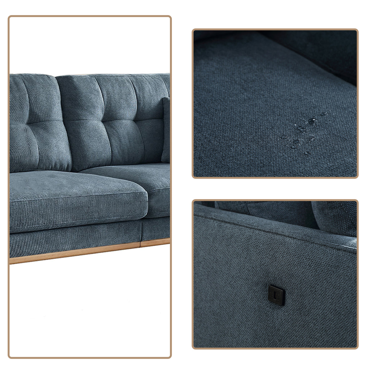 Dark Blue Polyester Three Seat Sofa with Two Pillows I60650