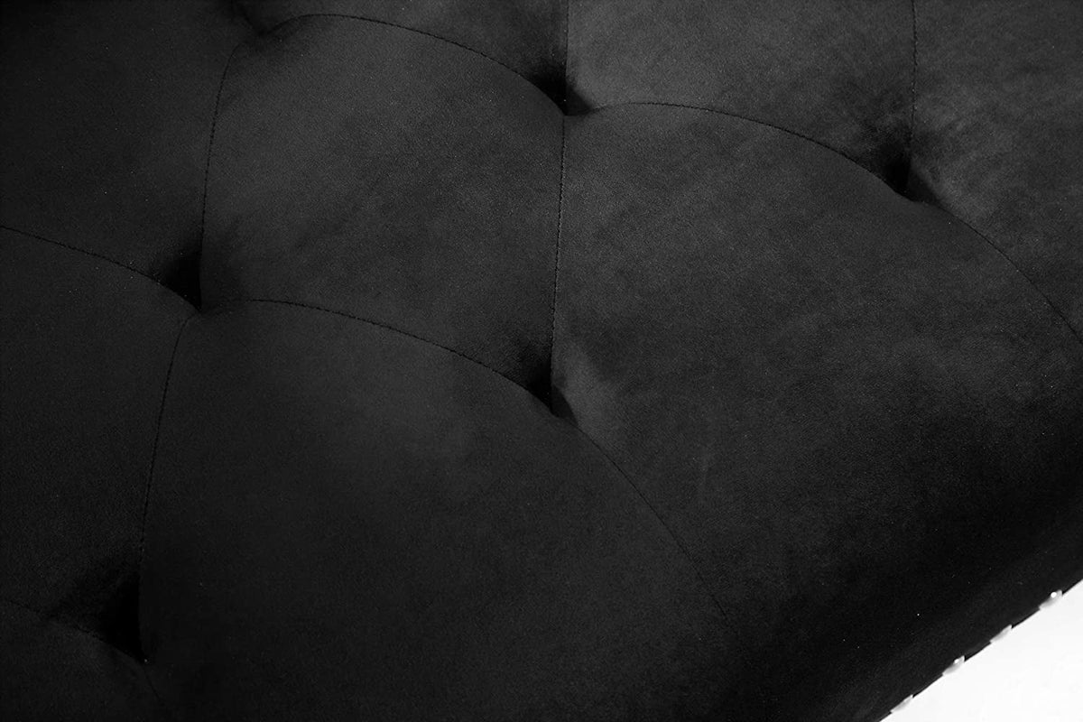 Black Velvet Convertible Sectional Sofa Sleeper Bed with Wood Legs K141146