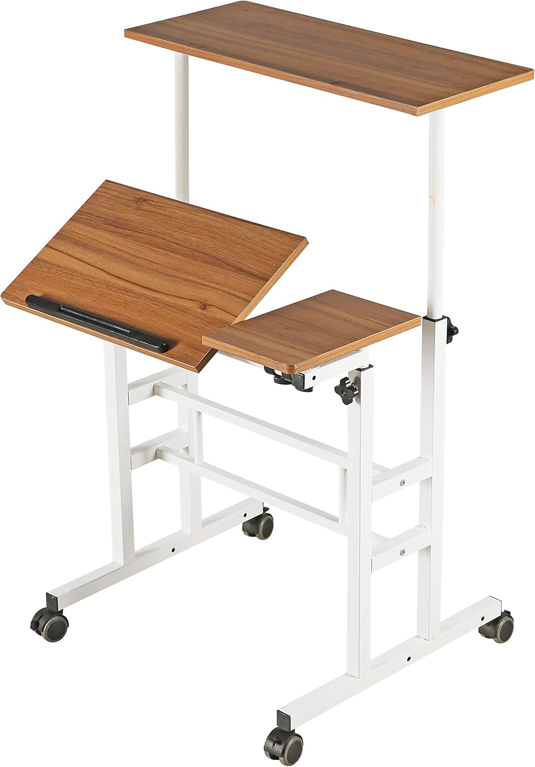 Ancient Oak Sit Stand Desk with Rolling Laptop Cart S99259