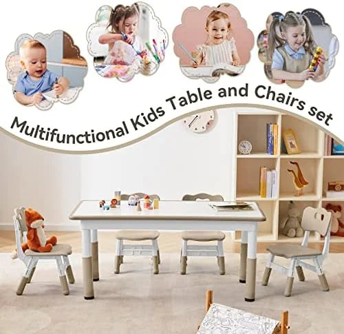 Height Adjustable Plastic Children Study Table and Chairs Set with 4 Seats L747