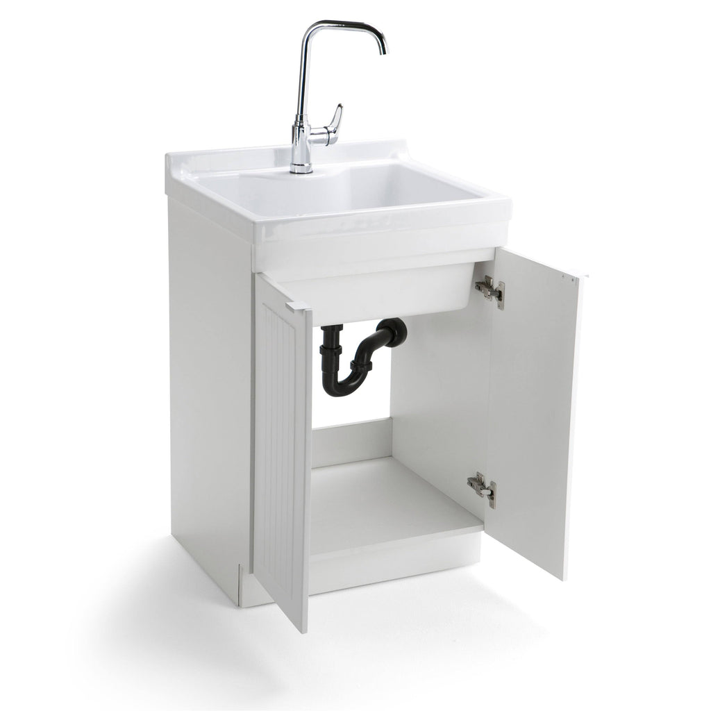 24 inch Laundry Cabinet with Faucet and ABS Sink (Pure White) X735010