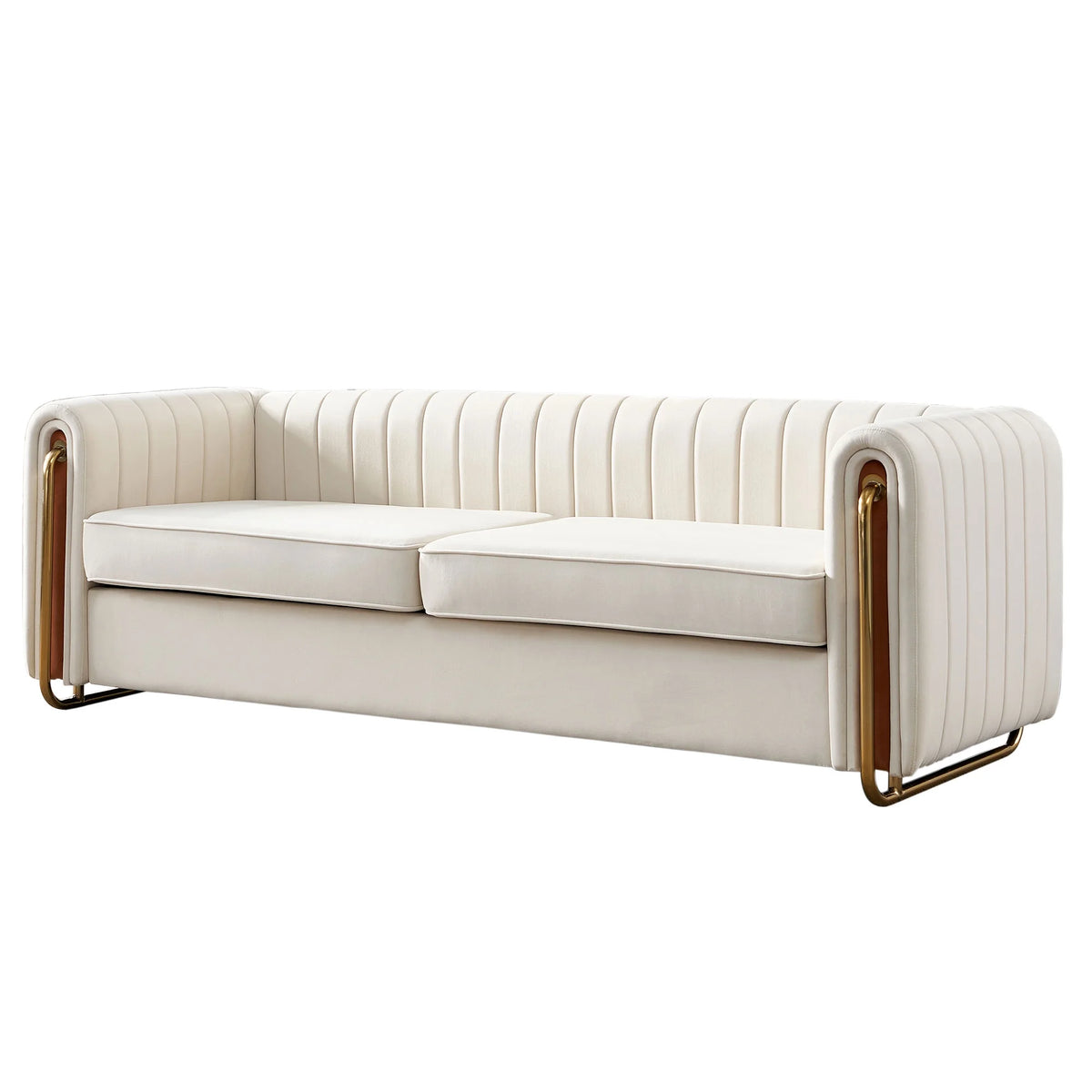 Beige Velvet Sofa with Arms and Removable Cushions W58534