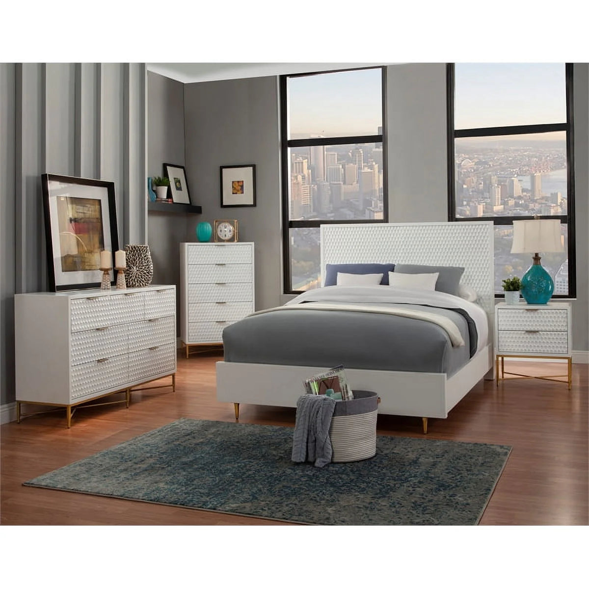 White Full Panel Bed & Bedroom Vanity 2-Piece Set I745309