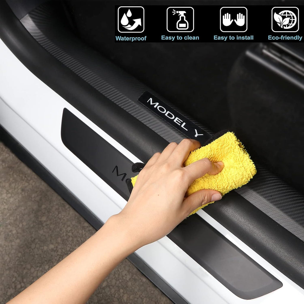 Matte Carbon Fiber Pattern Door Sill Protector Cover ABS 4 pcs F38778