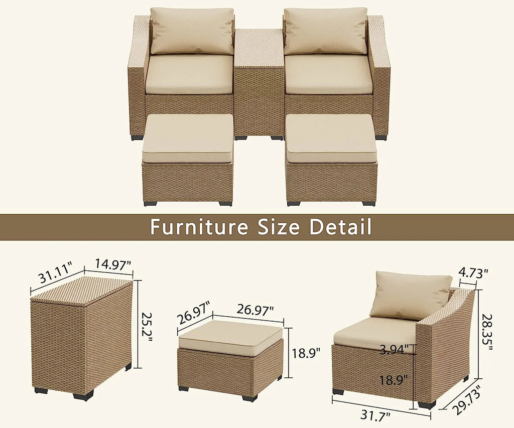 5-Piece Wicker Outdoor Sectional Sofa Set with Ottoman E919