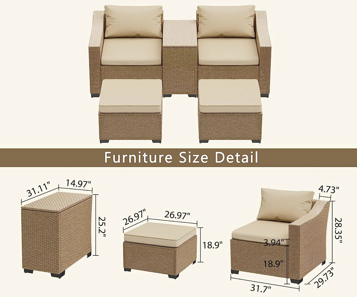 5-Piece Wicker Outdoor Sectional Sofa Set with Ottoman E919