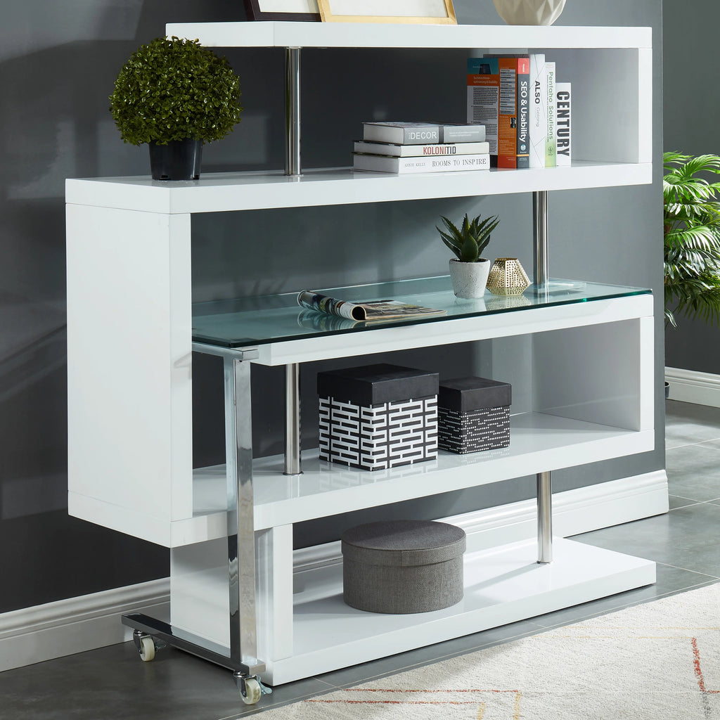 White Wood and Metal L-Shape Bookcase Desk G99829