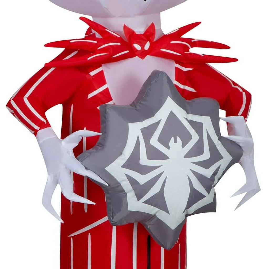 5.5 Foot Stylized Jack Skellington Inflatable with Spider Snowflake and Sally Holding Wreath D2238