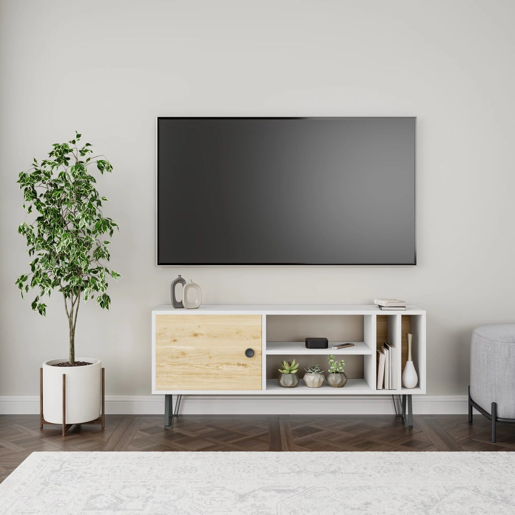 White Oak 2 Tier TV Stand with Doors T62001