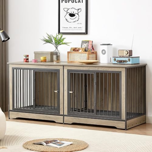 XL Double Large Wooden Dog Crate Furniture with Tray & Partition B5812