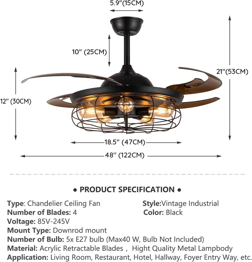 Black Reverse Ceiling Fan with Remote H340