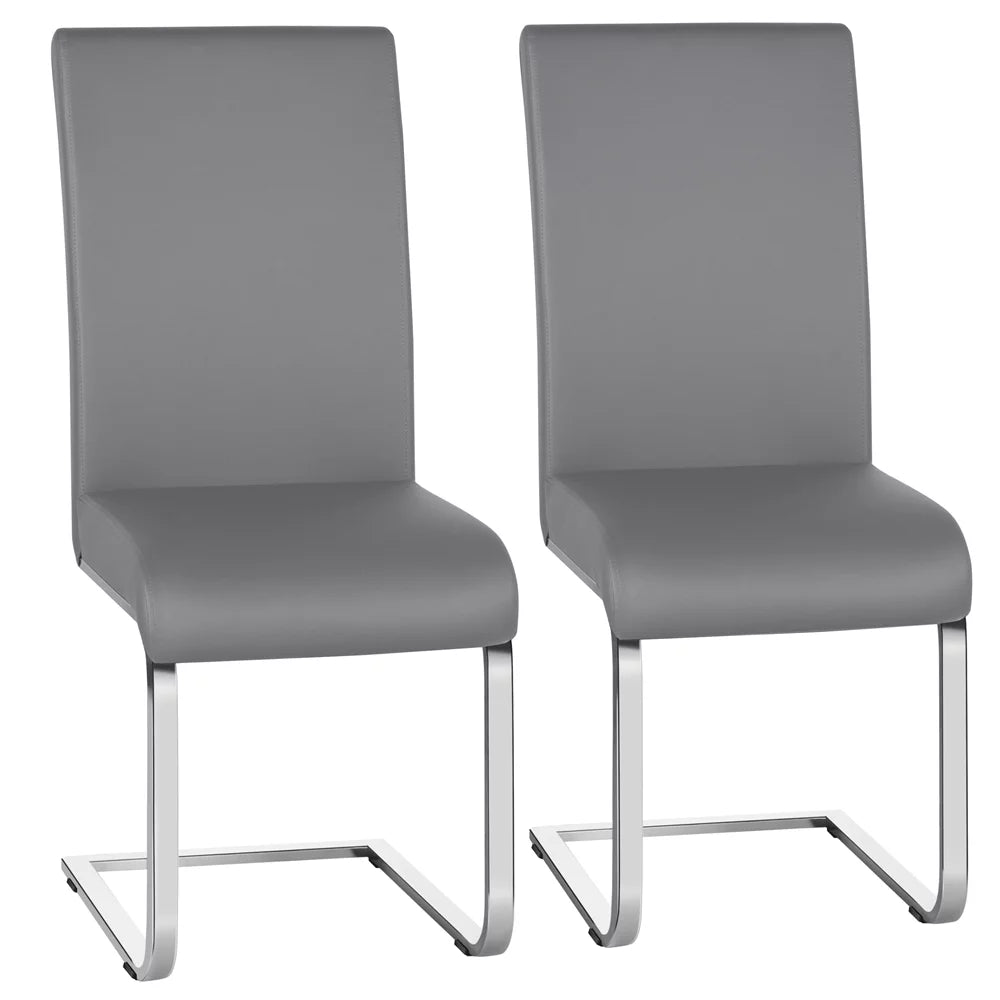Set of 2 Light Gray PU Leather Dining Chair S7431