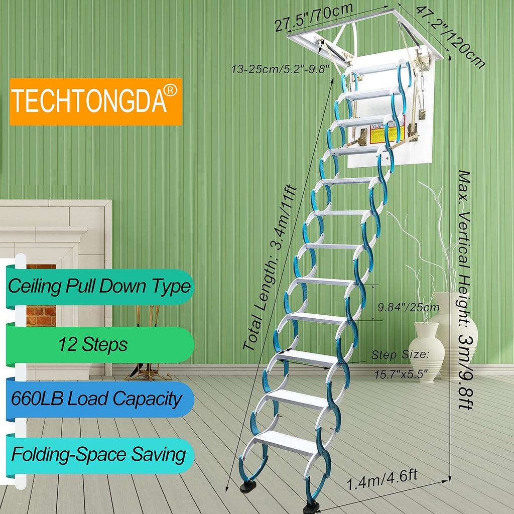 Blue Carbon Steel Folding Attic Ladder 9.8ft R537