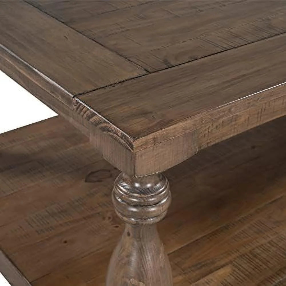 Yellow Brown Solid Pine Wood Coffee Table with Storage Shelf K123