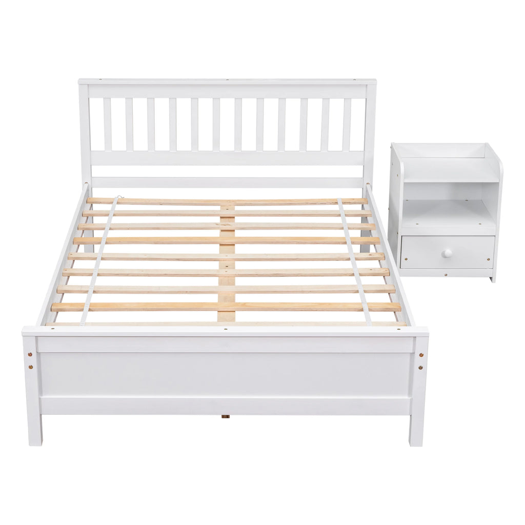 Twin Full Size Pine Wood Platform Bed with Headboard Nightstand and Footboard I7367